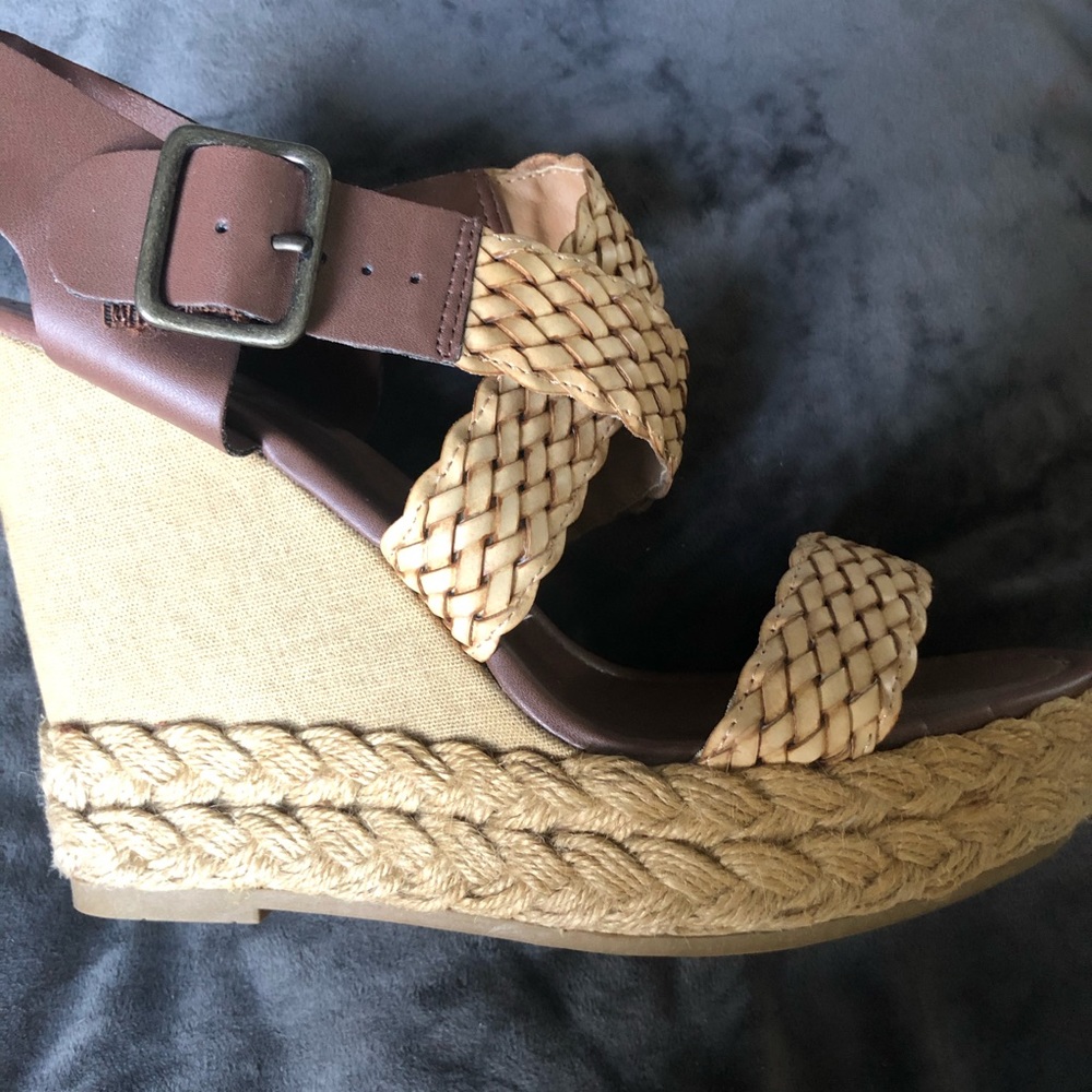 Woven Brown & Tan Wedge Heels